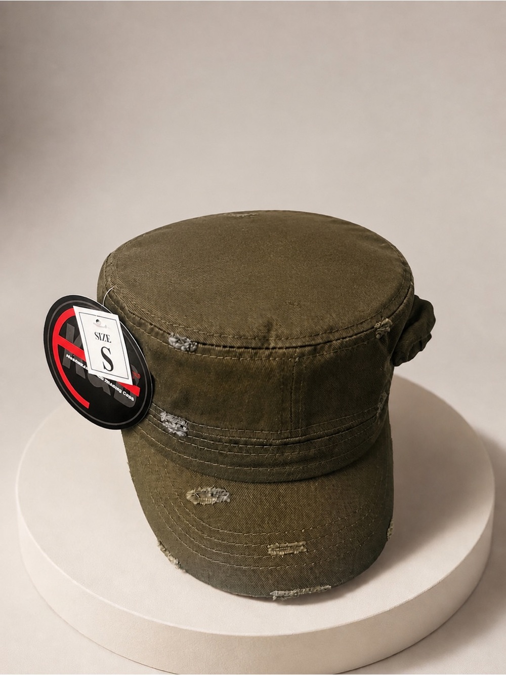 Women's Olive Green Distressed Military Cap